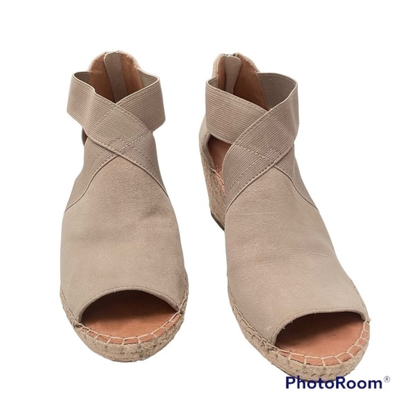 GENTLE Souls by Kenneth Cole Cross Elastic Nude Suede Espadrille Wedge 7.5 - Picture 2 of 9